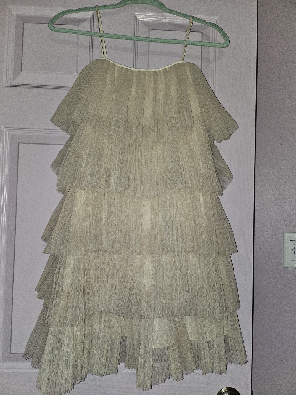 Maeve Anthropologie taupe tiered tulle mini dress size S - Picture 3 of 5